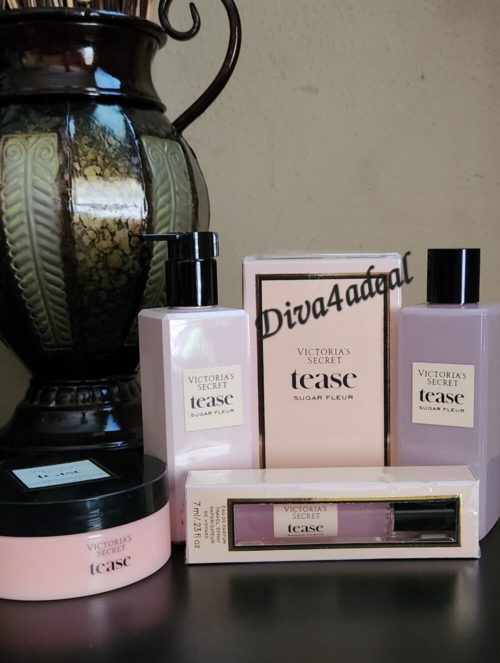 Victoria’s Secret TEASE SUGAR FLEUR 3.4 FL OZ & Mini/Travel Spray 5PC Bundle